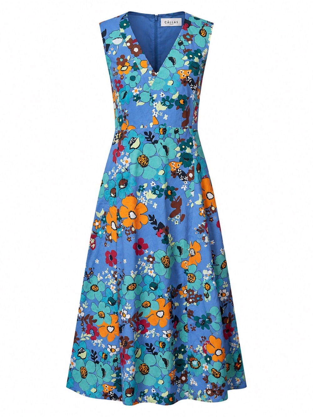 CÂLLAS Milano Blue Floral Cotton Midi Dress Made in Italy IT 42 US 6 - Picture 1 of 12